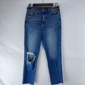 Hollister Women's Jeans Size 7s Ultra High Rise Mom Blue Distress Denim